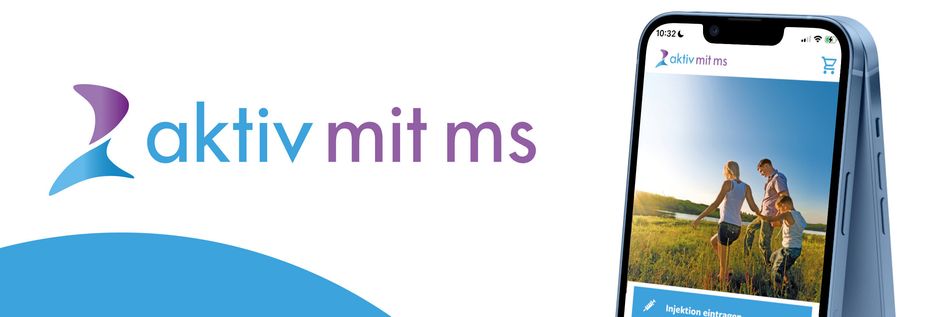 Logo von aktiv mit MS, daneben ein Handy mit der geöffneten App